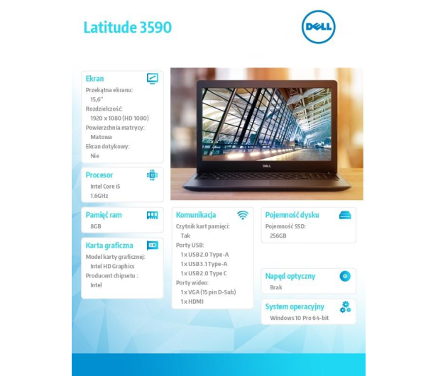 DELL Latitude 3590 Intel Core i5-8250U/8GB/256GB SSD/Intel HD Graphics/15.6''/W10P Czarny - 459635 - zdjęcie 5